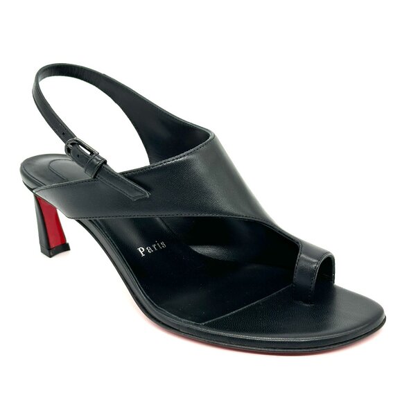 CHRISTIAN LOUBOUTIN Viva Condora 55 leather slingback  Christian Louboutin VIVA CONDORA 55 Slingback Toe Ring Thong Sandals Heels
